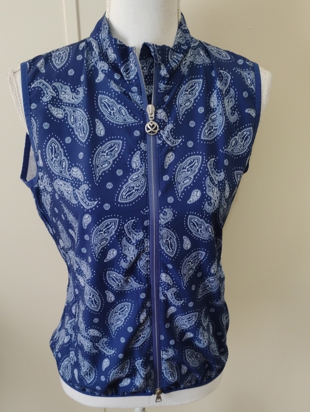 Daily Sports Navy Paisley Zip-Front Tank Top